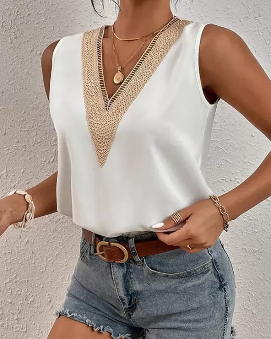 Split-Joint Loose Sleeveless V-Neck Vest Top Blouses