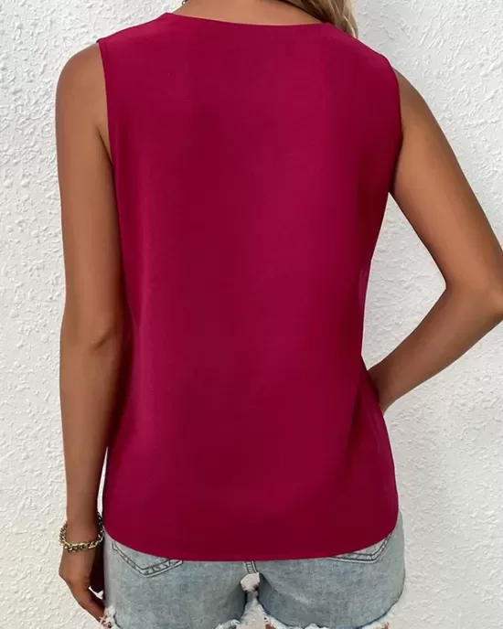 Split-Joint Loose Sleeveless V-Neck Vest Top Blouses