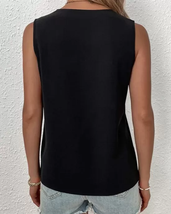 Split-Joint Loose Sleeveless V-Neck Vest Top Blouses