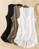 Buttoned Solid Color Loose Sleeveless V-neck Vest Top