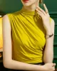 Pleated Solid Color Skinny Sleeveless Half Turtleneck Vest Top