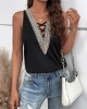 Hollow Split-Joint Loose Sleeveless V-Neck Vest Top