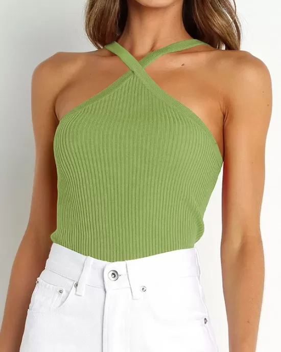 Solid Color Skinny Sleeveless Halter-Neck Vest Top