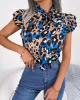 Leopard Cap Sleeve Loose Statement Collar Vest Top