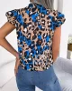 Leopard Cap Sleeve Loose Statement Collar Vest Top