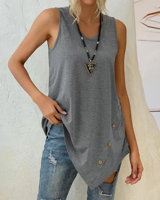 Solid Color Irregularity Loose V-Neck Vest Top