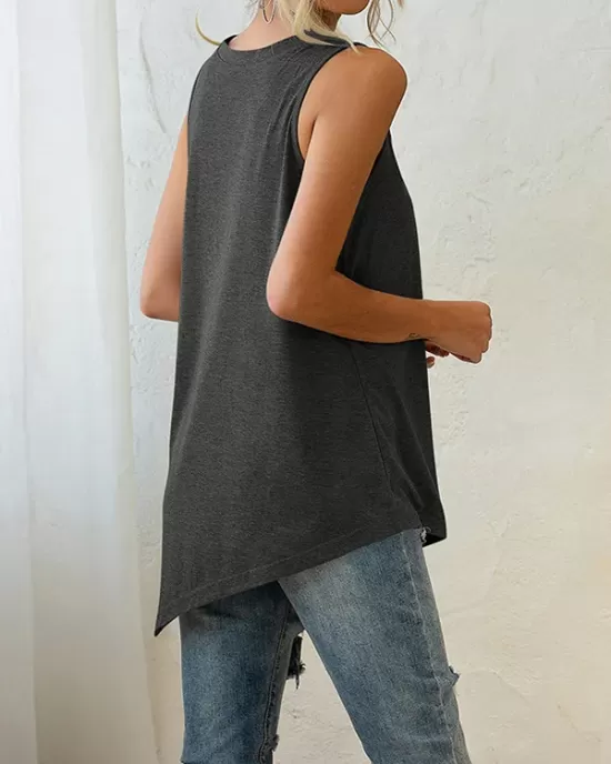 Solid Color Irregularity Loose V-Neck Vest Top