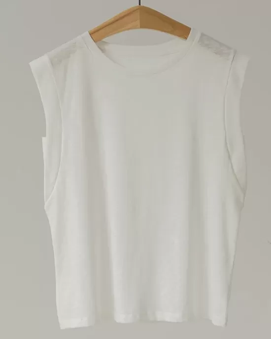 See-Through Solid Color Loose Sleeveless Round-Neck Vest Top