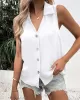 Buttoned Solid Color Split-Joint Loose Sleeveless V-neck Vest Top