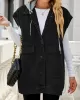 Buttoned Detachable Hooded Pockets Split-Joint Loose Sleeveless Lapel Collar Vest Outerwear