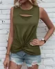 Hollow Knot Pleated Solid Color Sleeveless Round-Neck Vest Top