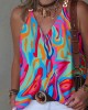 Printed Split-Joint Sleeveless V-Neck Vest Top