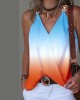 Gradient Split-Joint Sleeveless V-Neck Vest Top