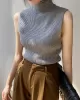 Solid Color Skinny Sleeveless High-Neck Vest Top Knitwear