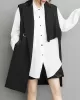 Asymmetric Pockets Tied Sleeveless Notched Collar Vest Outerwear