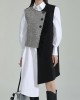 Asymmetric Buttoned Houndstooth Sleeveless Vest Outerwear