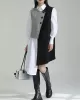 Asymmetric Buttoned Houndstooth Sleeveless Vest Outerwear