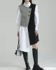 Asymmetric Buttoned Houndstooth Sleeveless Vest Outerwear