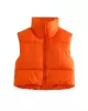 Skinny Sleeveless Solid Color Zipper Stand Collar Padded Vest Vest Top