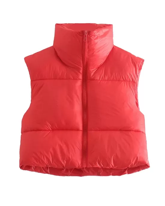 Skinny Sleeveless Solid Color Zipper Stand Collar Padded Vest Vest Top