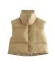 Skinny Sleeveless Solid Color Zipper Stand Collar Padded Vest Vest Top