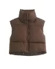 Skinny Sleeveless Solid Color Zipper Stand Collar Padded Vest Vest Top