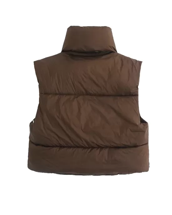 Skinny Sleeveless Solid Color Zipper Stand Collar Padded Vest Vest Top