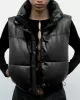 Drawstring Elasticity Solid Color Split-Joint Zipper Skinny Sleeveless Stand Collar Padded Vest