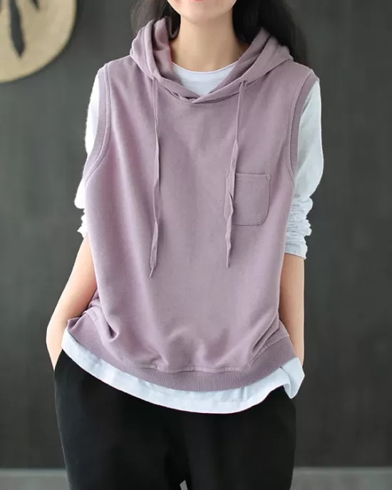 Artistic Retro Solid Hooded Vest