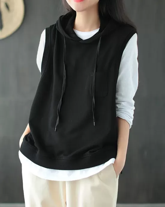 Artistic Retro Solid Hooded Vest