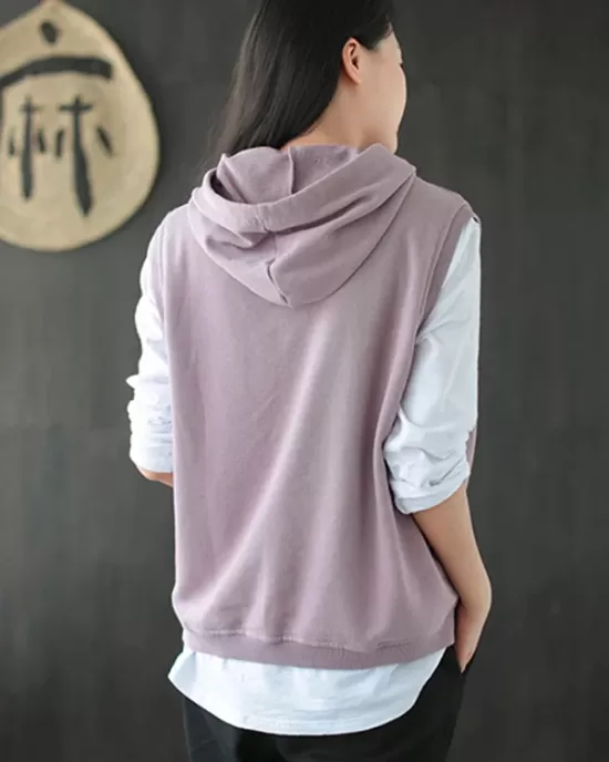 Artistic Retro Solid Hooded Vest