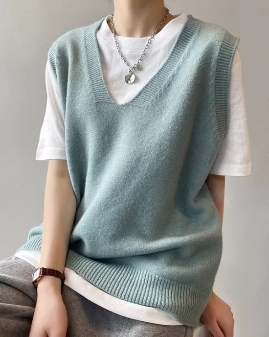 Simple 9 Colors V-Neck Loose Sleeveless Vest