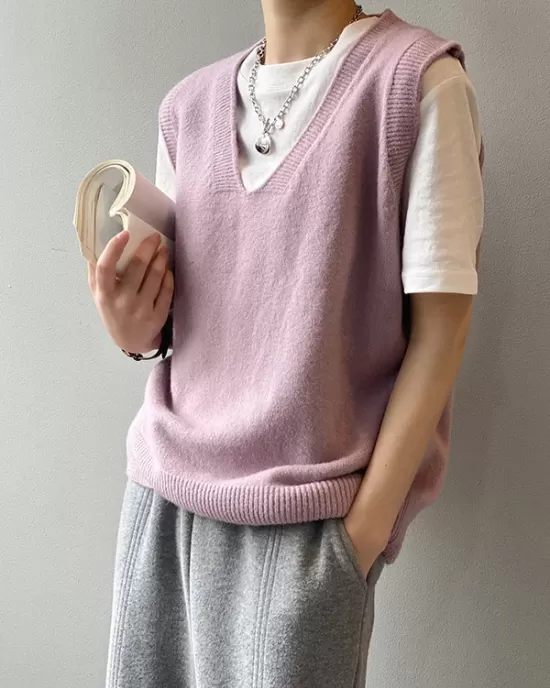 Simple 9 Colors V-Neck Loose Sleeveless Vest