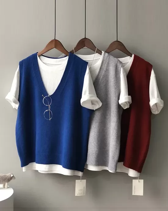 Simple 9 Colors V-Neck Loose Sleeveless Vest