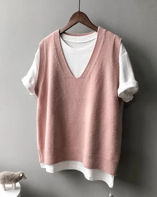 Simple 9 Colors V-Neck Loose Sleeveless Vest