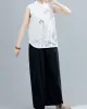 Artistic Retro Chinese-Style Printed Buttoned Stand Collar Sleeveless Vest