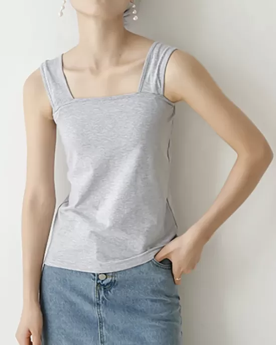 Casual Simple 6 Colors Square-Neck Sleeveless Vest