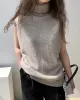 Simple Loose Solid Color High-Neck Knitting Vest Top