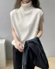 Simple Loose Solid Color High-Neck Knitting Vest Top