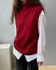 Simple Loose Solid Color High-Neck Knitting Vest Top