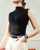 Simple Solid Color Pleated Stand Collar Sleeveless Vest Top